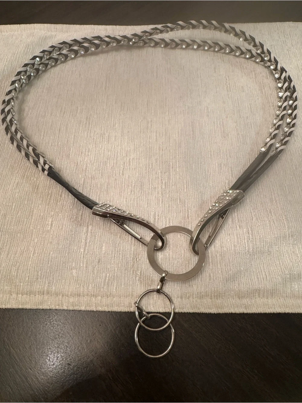 Men’s Silver-Tone Decorative Chain Necklace with Ring Pendant